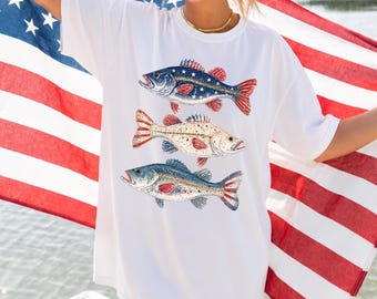 Trendy Preppy Fish Png, 4th of July PNG, Independence Day Shirt Design, Lake Life Sublimation Design, Coastal Bass Png Design, USA Fish Png