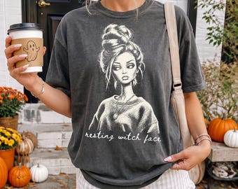 Resting Witch Face Png, Trendy Doll Face Sublimation Design, Fall Shirt Design, Funny Halloween Png, Autumn Png