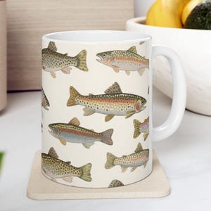 Trout Mug, Rainbow Trout Coffee Cup for Anglers & Cabin Decor, Nature Lover Gift for Fishermen