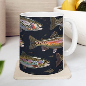 Trout Mug, Rainbow Trout Coffee Cup for Anglers & Cabin Decor, Nature Lover Gift for Fishermen