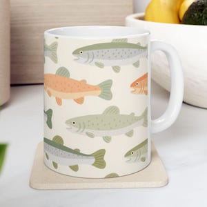 Trout Mug, Rainbow Trout Coffee Cup for Anglers & Cabin Decor, Nature Lover Gift for Fishermen