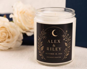 Personalisierte Hochzeitskerze, individuelle Namen und Datum, 255 g Sojawachsmischung, Geschenk für Paare