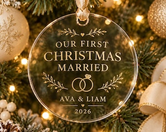 Weihnachtsschmuck für frisch Verheiratete 2026, personalisiert mit Namen des Paares und Hochzeitsdatum, individuelles Acryl-Erinnerungsstück für Frischvermählte