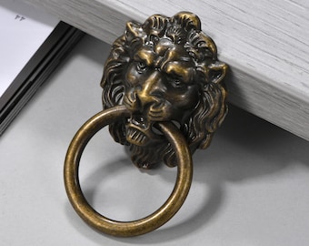 Vintage Lion Head Drawer Knob, Antique Brass Finish