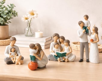 Ornement de figurine de famille, Statue de famille en résine peinte à la main, Sculpture parent enfant, Décoration d'étagère, Cadeau déco de bureau, Cadeau décoration d'intérieur