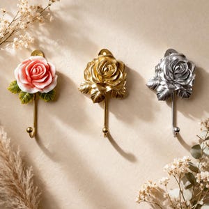Rose Wall Hooks, Hand Painted Resin Flower Hook, 3D Floral Wall Decor, Keys Coat Hook, Decorative Wall Mounted Hook, Style Home Decor
