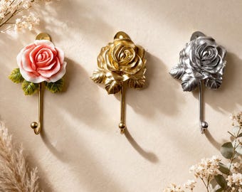 Rose Wall Hooks, Hand Painted Resin Flower Hook, 3D Floral Wall Decor, Keys Coat Hook, Decorative Wall Mounted Hook, Style Home Decor