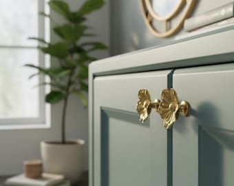 Gold Flower Drawer Knob Pull Floral Metal Cabinet Knob Decorative Furniture Handle for Dresser Cupboard Door