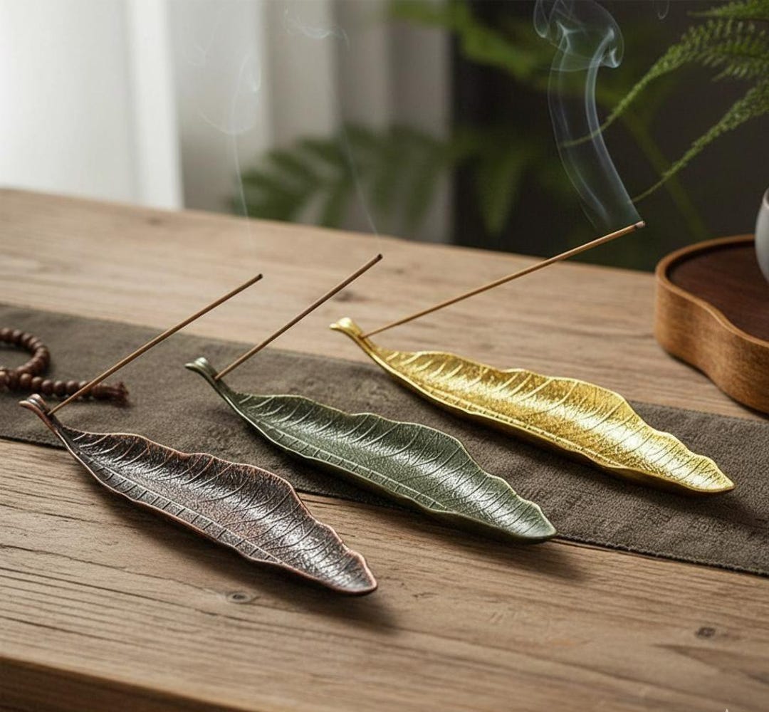 Leaf Incense Holder - Decorative Metal Incense Tray - Leaf Shaped ...