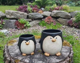 Penguin Plant Pots Penguin Design Pair Two Penguin Flower Plant 