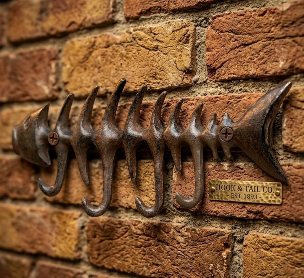Fish Bone Wall Hook Rack, Nautical Key Holder, Metal Coat Multi Hook ...