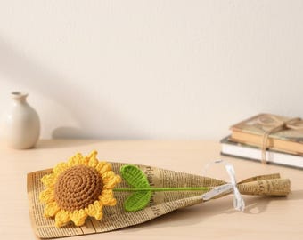 Crochet Sunflower Gift, Handmade Yarn Flower Bouquet, Forever Knit Flower Decor, Everlasting Floral Gift, Sunflower