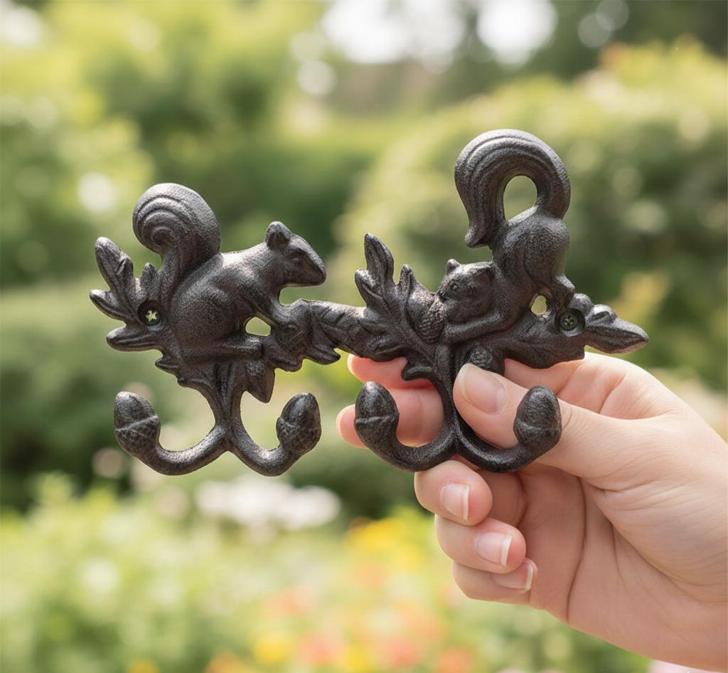 Squirrel Foot Racks Cast Iron Squirrel Multi Wall Hook With Acorn Hooks – Heavy Duty Rustic ...