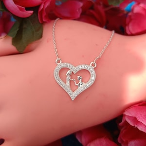Love Couple Heart Silver Pendant-Love Jewelry Anniversary Gift for Women-Valentine Proposal Pendant-Unique Valentine’s Day Necklace Gift