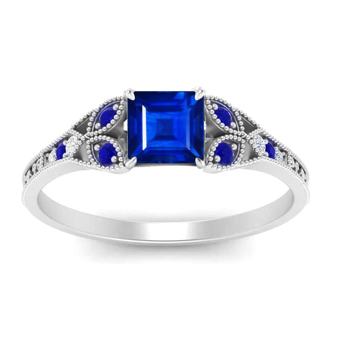 Blue Sapphirecz Rings Silver | Vintage Sapphire Engagement Ring ...