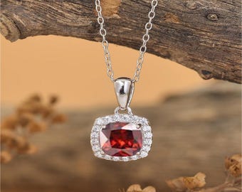 Vmart Jewelry granaat ronde vorm zilveren ketting - massief zilveren rode granaat goede edelstenen hangers - man sieraden cadeau voor eerste kerstdag