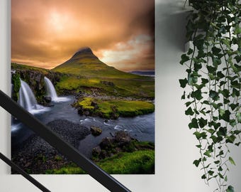 Kirkjufell Iceland Print: Black Sand Beach Landscape Photography