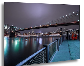 Dumbo Park Night Print: Brooklyn & Manhattan Bridge, NYC Skyline