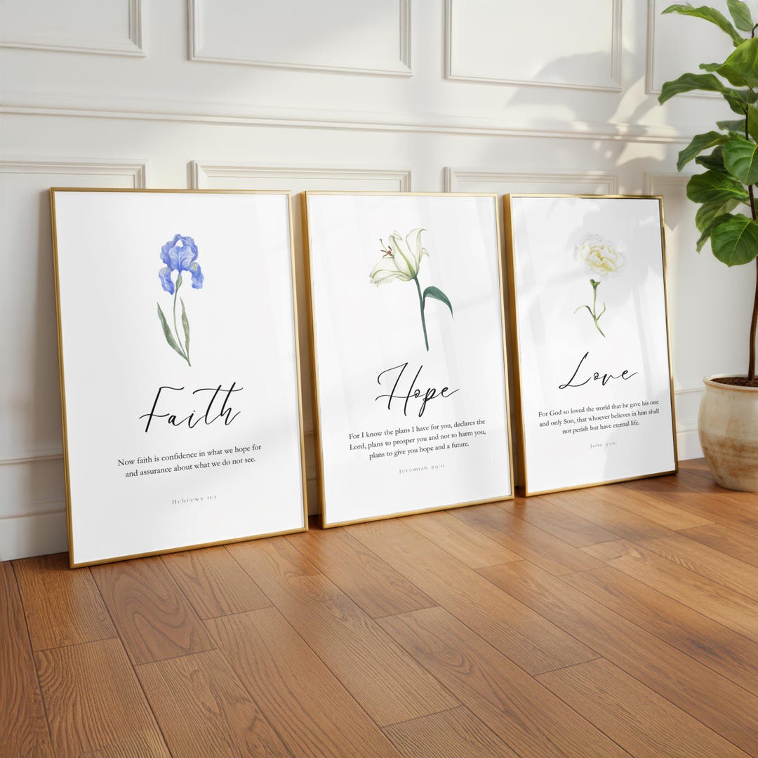Faith Hope Love Floral Scripture Print Set: Christian Home Decor ...