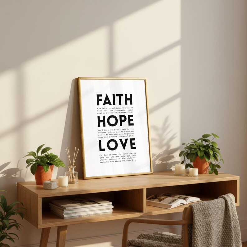 Faith Hope Love Bible Verse Print | Minimalist Christian Wall Art ...
