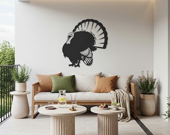 Turkey Metal Wall Art Decor, Thanksgiving Wall Hanging, Fall and Harvest Home Decor, Autumn Outdoor Metal Wall Art for Porch or Living Room