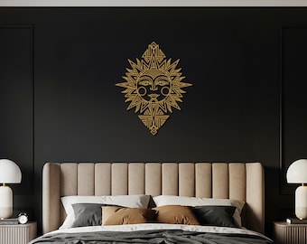 Sun Wall Art, Boho Sun Face Metal Wall Decor, Tribal Sun Wall Hanging, Sacred Geometry Sun Art, Bohemian Metal Wall Decoration for Home
