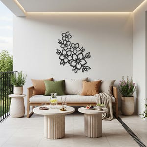 Floral Metal Wall Art, Modern Nature Inspired Metal Flower Wall Decor, Elegant Botanical Design for Home, Balcony, or Office Accent