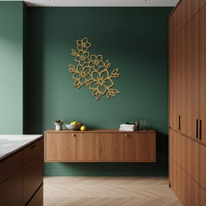 Floral Metal Wall Art, Modern Nature Inspired Metal Flower Wall Decor, Elegant Botanical Design for Home, Balcony, or Office Accent image 2