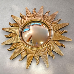 Mid Century Modern Style Golden Convex Sunburst Mirror