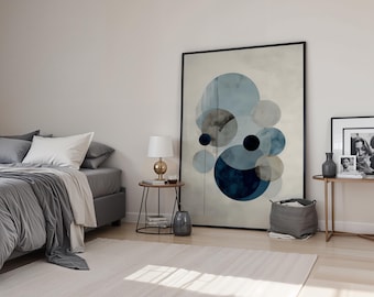 Abstract Circle Wall Art | Circles in Blue No. 2 | Blue Geometric Print with Soft Neutral Tones