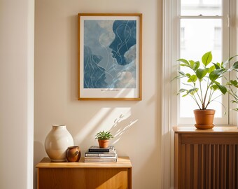 Abstract Blue Figure Wall Art – Minimal Line Drawing Poster in Scandinavian Style