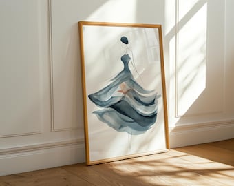 Blue Abstract Woman Art Print – Flowing Line Art Poster for Modern Scandinavian Decor