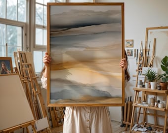 Blue Gold Abstract Poster: Serene Tide-Inspired Wall Art