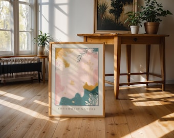 Pink Botanical Poster | Japandi Style Abstract Wall Art | Minimalist Nature-Inspired Home Decor