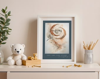 Moon and Bird Nursery Print – Abstract Scandinavian Kids Room Decor