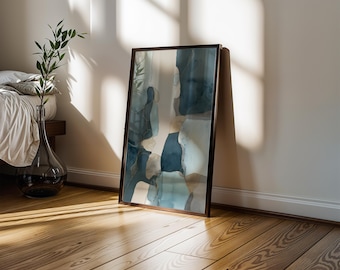 Blue Abstract Art Print | Flow in Blue No. 3 | Modern Minimal Wall Art in Navy & Soft Blue for Scandinavian Home