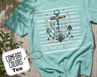 Camiseta de terapia de agua salada, camiseta playera vintage, camiseta con estampado de ancla, top de verano Comfort Colors