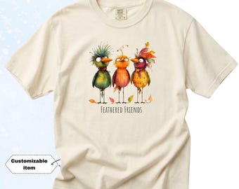 Camiseta divertida con estampado de pájaros en acuarela, regalo original para amantes de los animales, camiseta con texto personalizable.