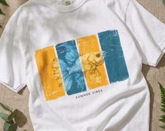 Camiseta con estampado veraniego, camiseta playera costera, regalo para amantes del océano, ropa con temática marina.