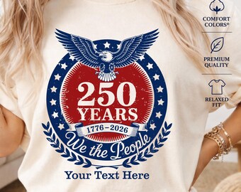 Camiseta personalizada de 250 años de EE. UU. (1776-2026), camiseta patriótica con nombre familiar personalizado, camiseta del 4 de julio, águila americana vintage, regalo del Día de la Independencia.