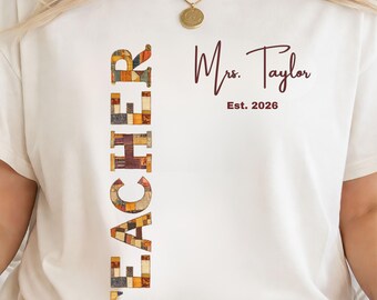 Camiseta personalizada para profesores, regalo personalizado para profesores con nombre, camiseta minimalista para profesores, regalo de agradecimiento, atuendo para la vuelta al cole, año de fundación