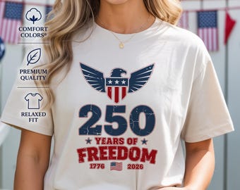 Camiseta 250 Años de Libertad 2026, Camiseta Aniversario de América, Camiseta Patrimonial Vintage de EE. UU., Atuendo para la Celebración de la Independencia, Estilo 4 de Julio