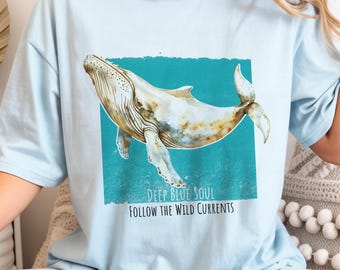 Camiseta de ballena, camiseta con estampado de vida marina, camiseta de playa costera