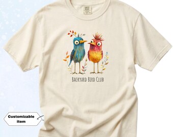 Camiseta con diseño de pájaros enamorados, arte de pareja de pájaros en acuarela, camiseta con texto personalizable.