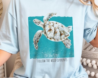 Camiseta de tortuga marina, camiseta de playa costera, camiseta de vida marina