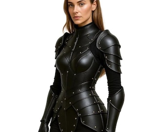 Handmade Black Leather Cuirass – Women's Gothic Armor, LARP Costume