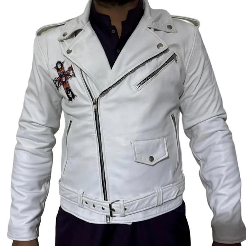 Veste Cuir Blanc Guns N Roses - Style Biker Rock - Homme - Waxed