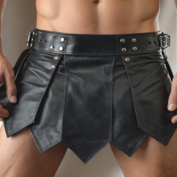 Roman Gladiator Leather Kilt | Black Cowhide Armor Skirt for LARP & Cosplay