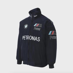 Vintage BMW Racing Jacket | Embroidered 90s Petronas Blue F1 Style | Unisex German Motorsport Streetwear for Men & Women