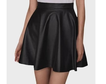Handmade Black Leather Mini Skirt: High Waist Clubwear